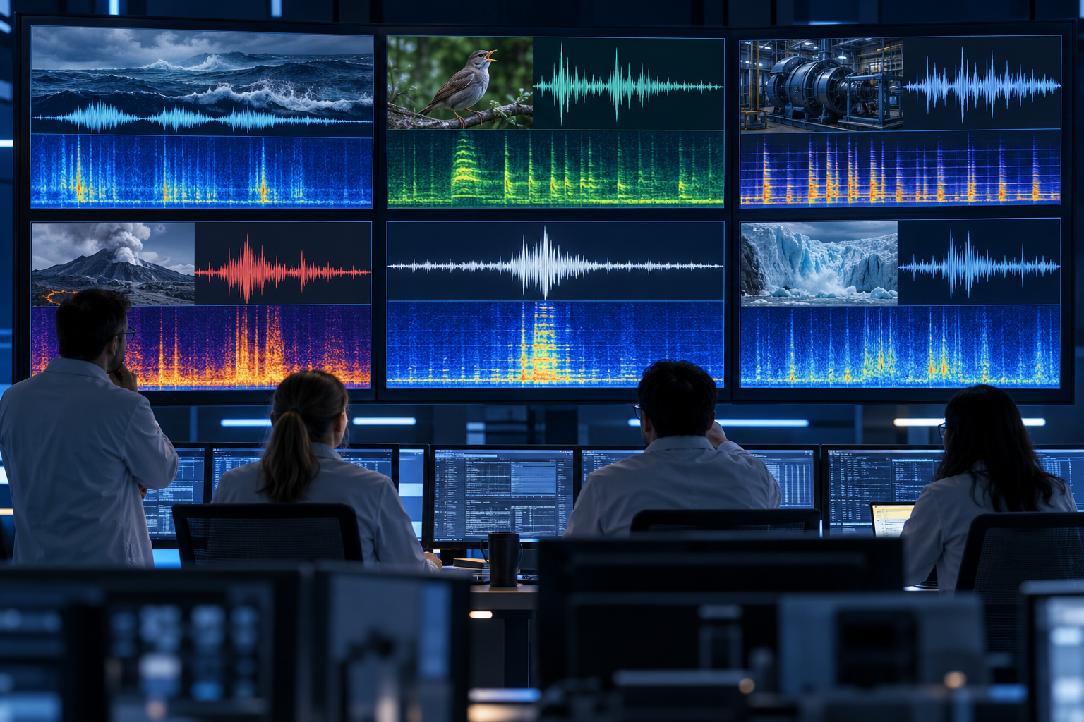 Generated laboratory scene comparing an unknown waveform with reference recordings. It is not data from a particular case.