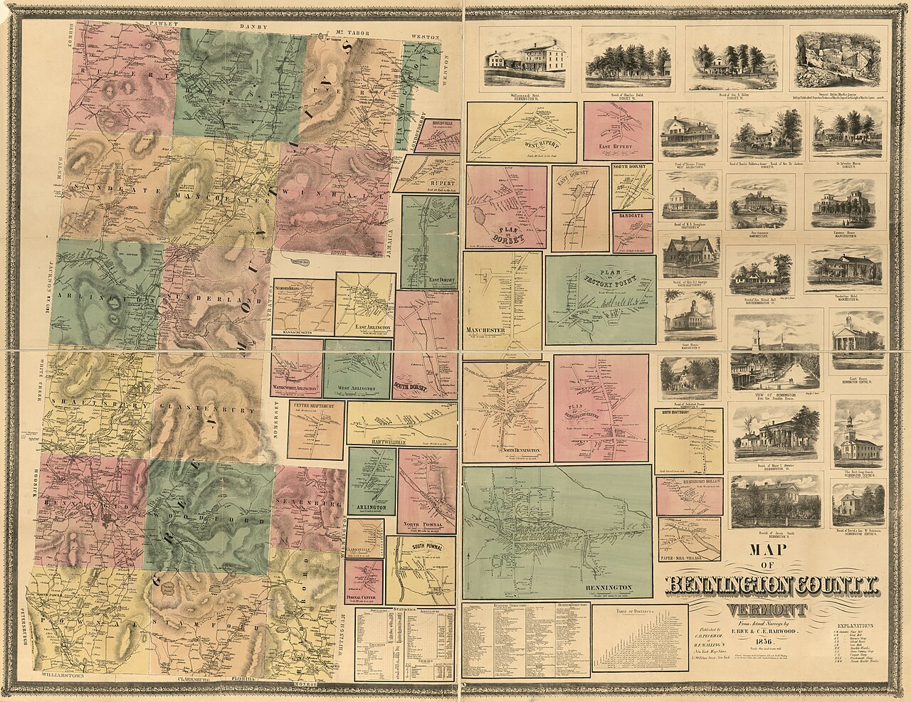 An 1856 map of Bennington County. It supplies real geographic context for the later disappearance stories, but does not depict or establish a single anomalous triangle.