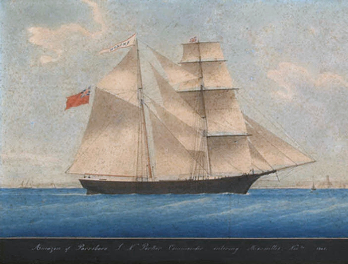 The vessel pictured as Amazon in 1861, before it was renamed Mary Celeste. This contemporary portrait helps separate the real ship from later ghost-ship imagery.