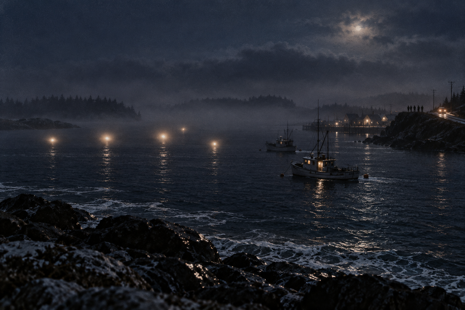 Interpretive reconstruction of reported lights over Shag Harbour. It is not a historical photograph and depicts no confirmed craft.